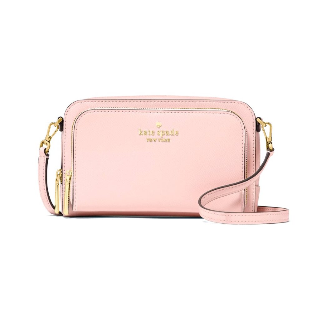 New Kate Spade Staci Dual Zip Around Crossbody Saffiano Leather Tutu Pink - Picture 2 of 4